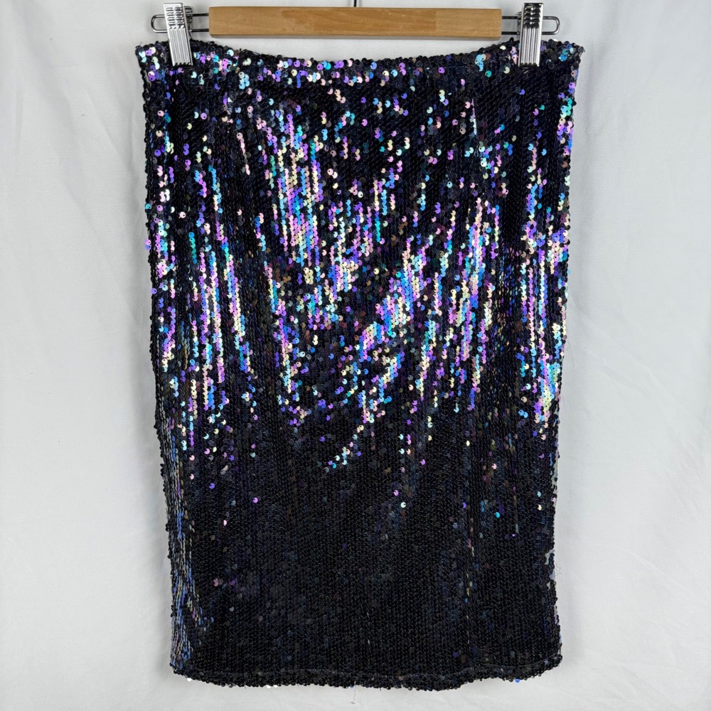 Iridescent Sequin Skirt Medium Knee Length Party Rave Festival Costume Sparkly